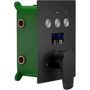 Matte Black Shower Diverter Valve Wall Mount Shower Faucet Rough-In Valve Bathroom Trim Kit Digital Display Single Handle Tub Shower Valve Mixer