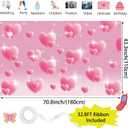 2 x 6x4FT Pink Heart Y2K Backdrop Early 2000s Party Decorations, Glitter Heart 2000s Backdrop with Ribbon & 4 Brass Grommets, Double-Stitched Pink Y2K Banner for Birthday Photoshoot