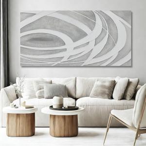 MLART99 Modern Gray and White Abstract Canvas Wall Art Minimalist Line Painting Neutral Textured Artwork for Living Room Bedroom Office Home Decor 24x48 Inch