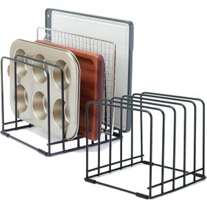 2-Pack 5-Tier Cutting Board Holder, Kitchen Cabinet Organizer Holder, Space-Saving Kitchen Storage for Cutting Boards, Bakeware, Trays,Thin Pans and Cookbooks, Baking Sheets Organizer