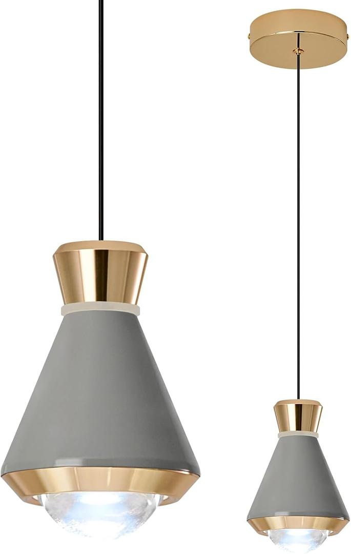 Mini Grey and Gold Pendant Lights Kitchen Island 1 Pack Dimmable Modern LED Pendant Light Small Pendant Lights for Bedroom Kitchen Pendant Lighting Over Sink