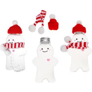 Kisangel Christmas Gingerbread Man Drink Bottles Gingerbread Container 3 Pack 350Ml Clear Reusable Juice Cups with Leakproof Caps and Festive Mini Hats and Scarves for Holiday Parties