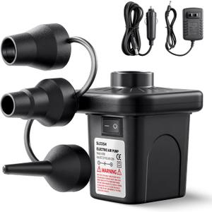 SLOOSH Electric Air Pump for Inflatables, Quick-Fill Inflator Deflator with 3 Nozzles, Portable Air Mattress Pump for Beds, Pool Floats, Swimming Rings,Outdoor Camping Inflatable, AC/DC Adaptors