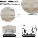 Ceramic Coasters Set of 6, Marble-Textured Design with Holder - Absorbent Cork-Backed Coasters for Cups, Bar & Coffee Table Decor Accessories (Khaki Marble, 4 Pack)