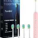 7AM2M Ultrasonic Electric Toothbrush for Adults and Kids, 40000 VPM High-Powered with 4 Brush Heads & 5 Modes, One Charge for 90 Days, 2 Minutes Built-in Smart Timer, Rechargeable Toothbrushes, Pink