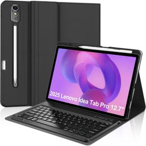 Keyboard Case for Lenovo Idea Tab Pro 12.7'' 2025, Protector Cover Case for Idea Tab Pro 12.7inch Keypad with Pen Holder for Lenovo 2025 Tablet Wireless Keyboard Folio, Adjustable View Angles, Black