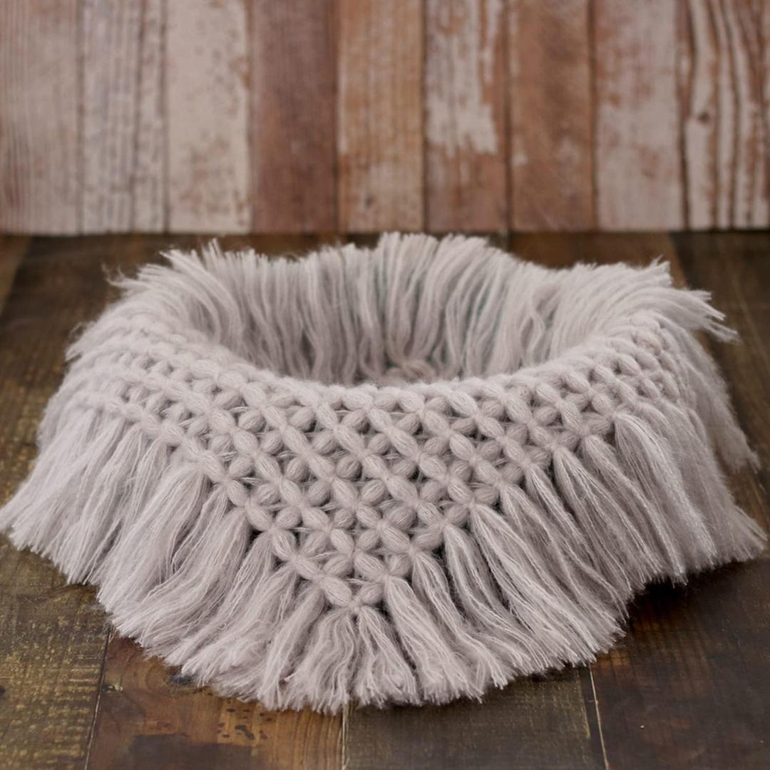 Coberllus Newborn Baby Photography Props Blanket Handmade Knitted Twist Wrap Posing Aid Backdrops for Boy Girls Photography Shoot (Lightgrey)