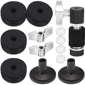 Facmogu 13PCS Cymbal Replacement Accessories, Standard Hi-Hat Clutch, Drum Cymbal Felt Pads Include Wing Nuts & Washers & Plastic Cymbal Sleeves, Replacement for Drum Set - Black
