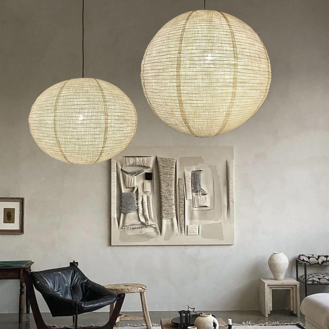 Linen Hanging Lamp Shades Round Can replace paper lantern,24 INCH & 20 IN, 24"+20" 2pcs