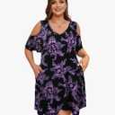 LARACE Womens Summer Casual T Shirt Dresses Cold Shoulder Flowy Dress with Pockets 5XL