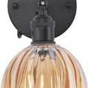 Vintage Wall Sconce with Amber Tulip Glass Lampshade 180 Degree Adjustable Black Sconce Hradwired Modern Wall Lighting Fixture with Switch for Bedside Bedroom Doorway (Hardwired (1 pack), Tulip Amber-Black Base)