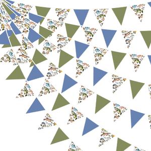 32Ft Gone Fishing Party Decorations Blue Green Fish Print Fabric Pennant Banner Triangle Flag Garland Streamer for Gone Fishing Birthday Little Fisherman Baby Shower Outdoor Fish Party Supplies