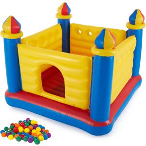 Intex 48259EP Inflatable Colorful Jump-O-Lene Indoor/Outdoor Bouncer Kids Ball Pit W/100-Pack Plastic Ballz