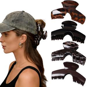 4PCS Hat Claw Clips, Trucker & Baseball Hat Hair Clips for Women, Strong Grip Claw Clips for Thick Hair, Stylish Hat Hairstyle Accessories & Gifts