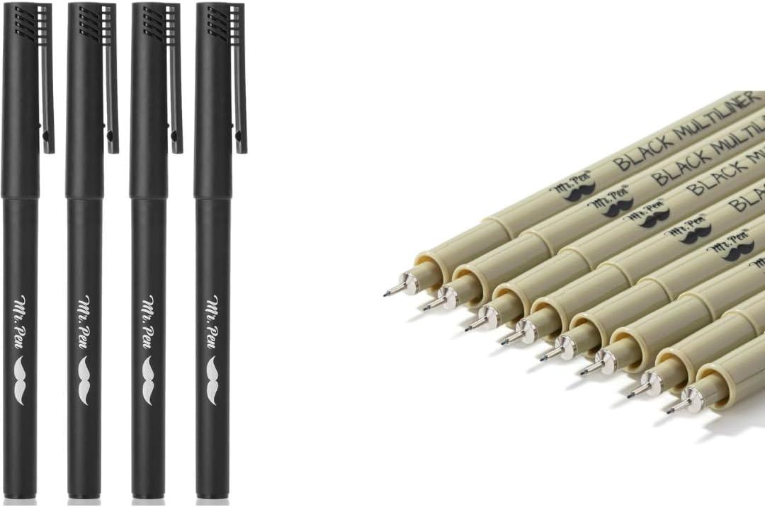 Mr. Pen- Black Fineliner Pens 4 Pack & Drawing Pens for Artists 0.2mm