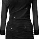 EXARUS Girls Bodycon Dress Ruched Straps Teen Floral Long Sleeve One Shoulder Graduation Dance Mini Mesh Fancy Dresses (Black)