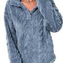 BLENCOT Womens Casual Button Down Collar Pullover Fleece Sweatshirt Long Sleeve Tops Warm Sherpa Coat Jacket Pockets
 L