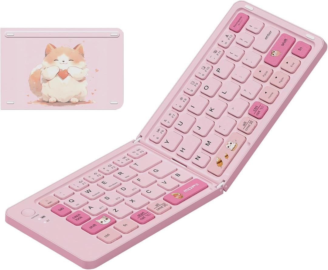 Foldable Bluetooth Keyboard with UV Printing Technology Rechargeable Keyboards,Compact Wireless Travel Keyboards for iPad, Smartphone, Tablet and Laptop - Z1 Pink Colorful