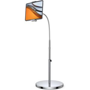 Lamicall Tablet Floor Stand Gooseneck - Swivel Tablet Holder Mount with Adjustable Height & 10.6lb Stable Base, for iPad mini Air Pro 12.9/9.7, Tab, Kindle, iPhone Air 17 Pro Max, Phones (4.7-13") (Silver)