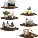 HORLIMER 6 Pack Wall Mount Floating Corner Shelf, Rustic Wood Corner Wall Shelves for Bedroom, Living Room, Bathroom, Kitchen (Fan-Shaped, Brown)