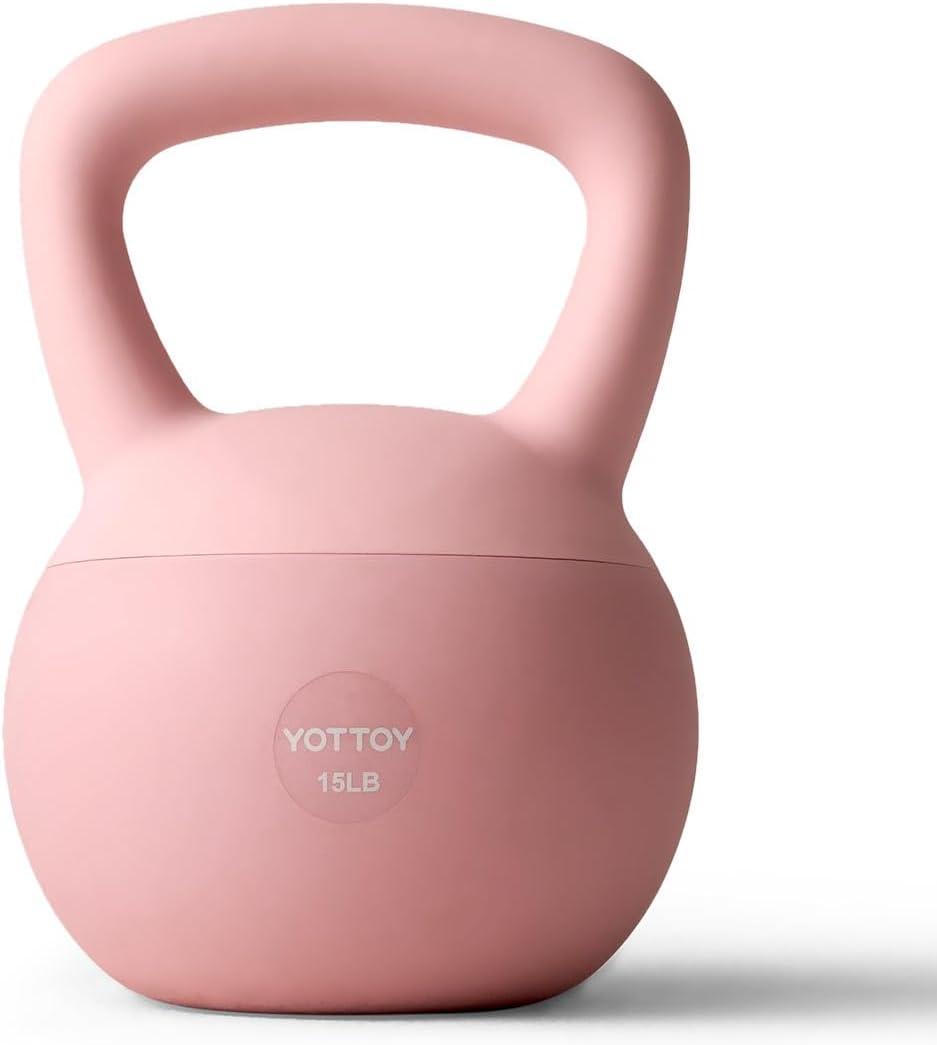 YOTTOY Soft Kettlebell,Kettlebell Anti-Slip Grip Weight for Home Workouts, Kettlebells Set Strength and Safety (15 LB, 15LB-Pink)