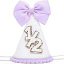 Purple Bow 1/2 Birthday Hat - Sweet 6 Months Birthday Party Decorations,Purple Cake Smash Cone Hat,Little Princess Bow Crown,Half Way to One Party Photo Props