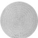 Silver Round Placemat Heat Resistant Non-Slip Table Mat for Fall Kitchen Dining Festivals Table Wedding Sparkle Christmas Decoration Glass Rhinestones Placemat (15 Inches) (1PCS, Silver-x-pattern)