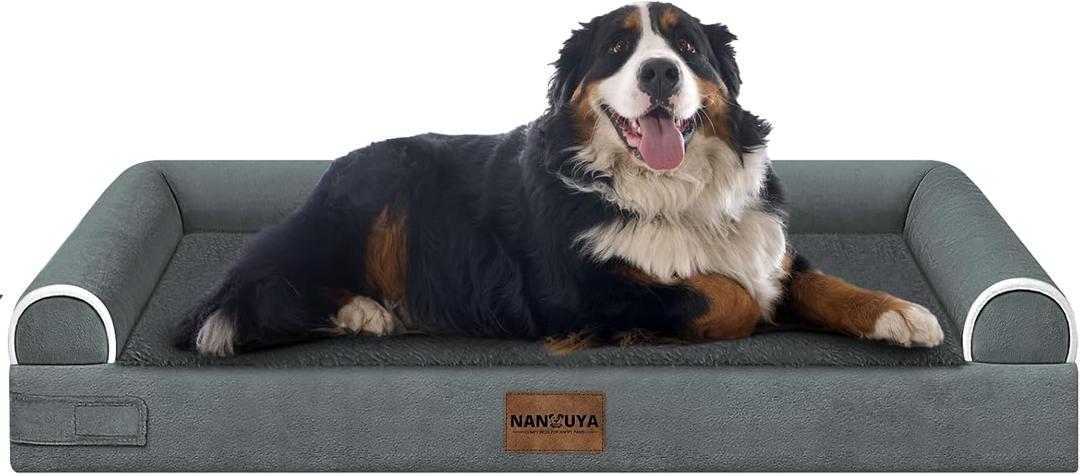 Large Dog Bed Orthopedic Washable: Jumbo Dog Bed Bolster Extra Large Dogs Egg Crate Foam Sofa Couch Waterproof Removable Cover - Dark Grey (53.0"L x 42.0"W x 6.5"Th)