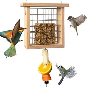 Wooden Suet Feeders, Oranges Fruit Oriole Bird Large Capacity Woodpecker Suet Plus Hanger Wood Tray Garden Hanging Animal for Yard Outside Attracting for Wild Birds
