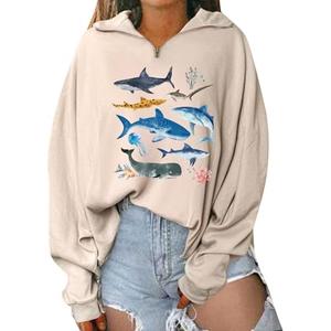 Remidoo Women Half Zip Sweatshirt Graphic Sweatshirts Oversized Long Sleeve Pullover Top Khaki Medium