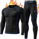 MOBIUSPHY Thermal Underwear for Men Sweatsuits Long Johns Set with Fleece Lined Base Layer Top Bottom (Large, Black)