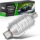 2 Inch 2" Inlet/Outlet Catalytic Converter Universal High Flow Front Cat Convertor Direct-Fit with O2 Port & Heat Shield (1 Pack)