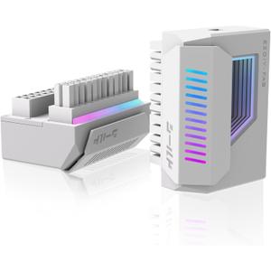 EZDIY-FAB Shield 24-Pin Angle Adapter with Infinity Mirror ARGB Light,ATX 24 Pin Power Connector, 5V 3pin ARGB Sync-180 Degree-White-1 Pack