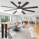 72 Inch Large Ceiling Fan with Remote, Indoor/Outdoor Industrial Ceiling Fan with Large LED Panel, Quiet Reversible DC Motor, 6-Speed, 3CCT, Black Ceiling Fans with Light for Patio, Livingroom, Garage