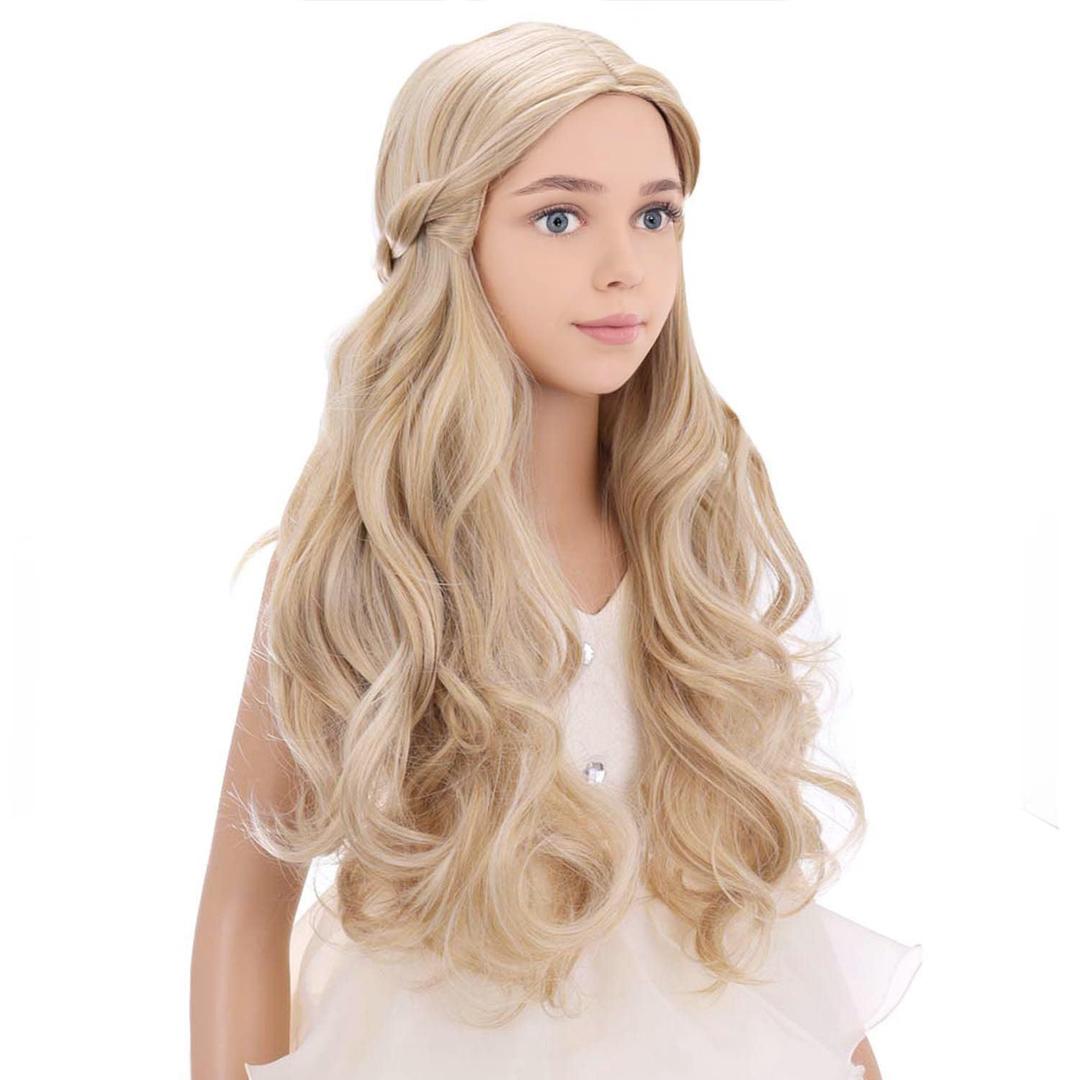 Kids Blonde Wig Child Wig Long Wavy Wigs for Kids Heat Resistant Synthetic Hair Girls Cosplay Costume Wigs (Blonde)