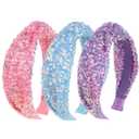 Headbands for Girls, 3 Pack Sequin Knotted Headband for Women Set Cute Glitter Girl Headbands Purple Blue Pink Knot Headband Sparkly Hairband Head Bands Hair Accessories for Girls Toddler