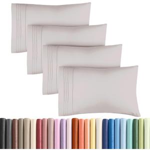 Queen Pillow Cases Set of 4 - Ultra Soft Hotel Quality Pillowcase Covers - Comfy, Cozy & Wrinkle Free - Shrink, Stain & Fade Resistant - Machine Washable Pillow Protectors - 4 Piece Set - Light Grey