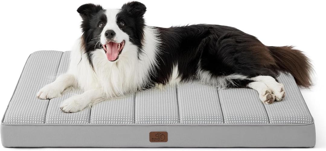 Bedsure Cooling Gel Foam Dog Bed for Large Dogs, Waterproof Orthopedic Egg Foam Dog Bed for Outdoor, Summer Comfort Pet Mats for Crate with Washable Cover(35"x22", Grey)