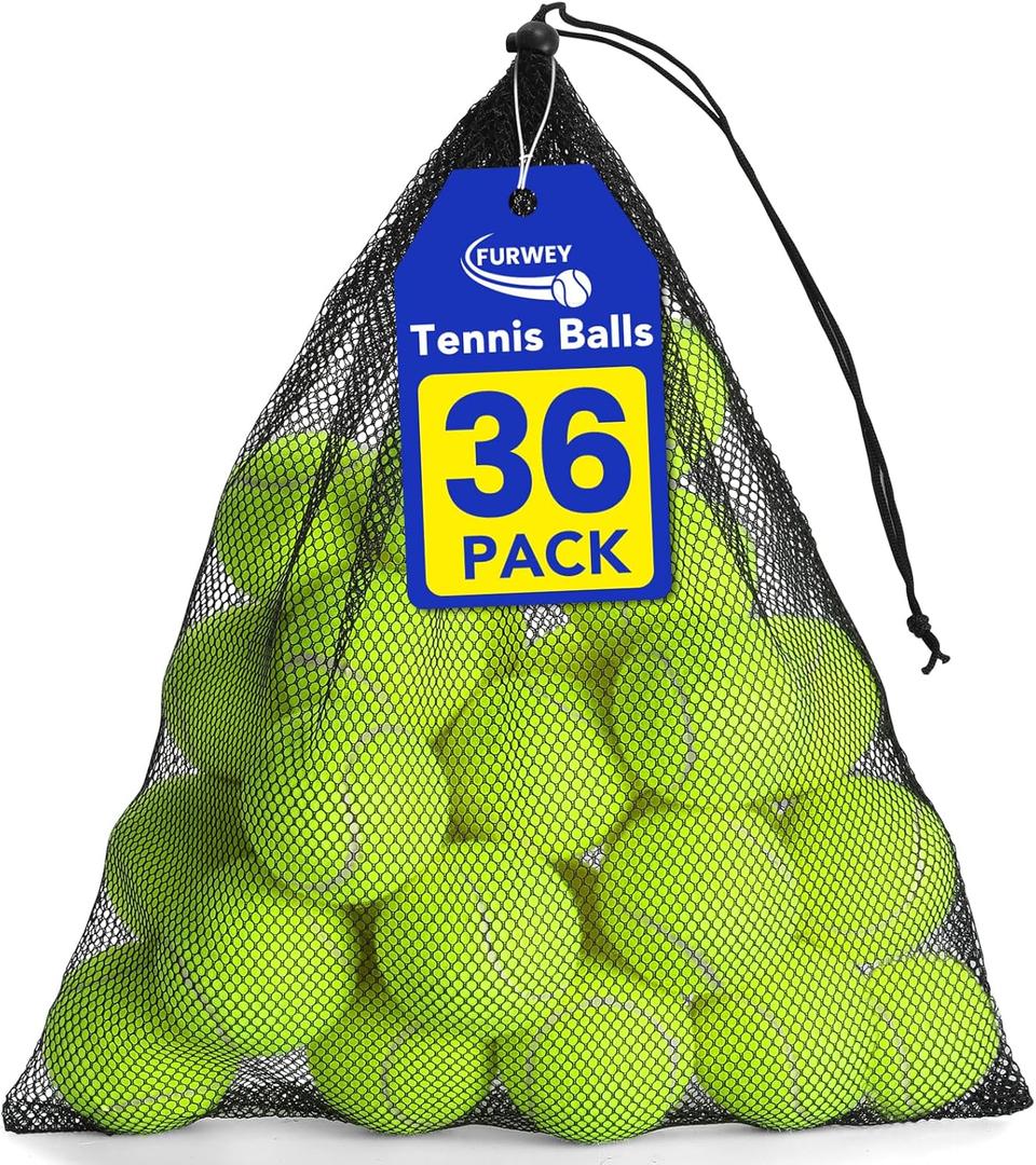 FURWEY Tennis Balls, 12/24/36/80 Pack Bulk Tennis Balls Pressureless Tennis Ball, Come with Mesh Bag for Easy Transport,Pet Dog Playing Balls, Good for Beginner Training Ball