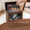 Vinyl Record Storage Box with Acrylic Display Window, Wooden Vinyl Record Box Holds Up to 35 LP Albums, Velvet Lined 12 Inch Vinyl Record Storage Box with Handle & Latches, (Carbonized black)