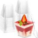 Zezzxu 2 oz Small Dessert Cups with Spoons, 100 Pack Mini Plastic Parfait Cups Reusable Party Serving Shot Glasses for Samples, Jello, Appetizer, Pudding