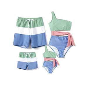 PATPAT Matching Swimsuits for Family One Shoulder Sexy Bathing Suit Pearly Subtle Shine Fabric Color Blocks Couples Matching His and Hers Swimwear One Piece Swimsuit for Women 2024 S