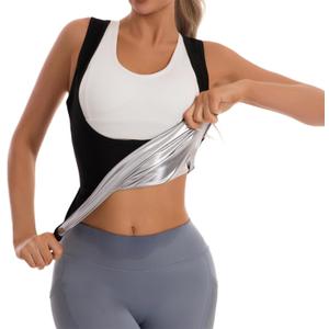 2 x Sauna Suit Waist Trainer Vest for Women Belly Fat, Zipper Waist Trimmer Body Shaper Vest Sweatsuit Workout Shirt (Medium, A03 Silver Lining)