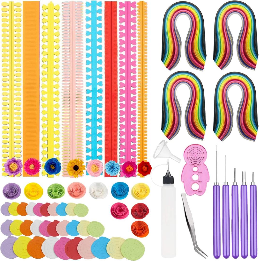 Woohome 1040 Strips Paper Quilling Strips 110 Strips Flower Design Set Quilling Flowers Paper with Quilling Tools Handmade Flower Design Paper Art Quilling for Crafts, Home Decoration
