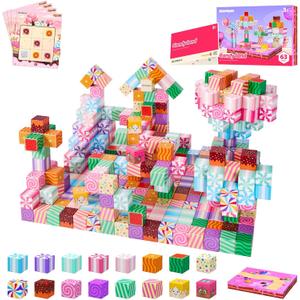 Magnetic Blocks Candy Land Edition, Magnetic Tiles Building Blocks Boys & Girls Toys Age 3-5 4-8 5-7 Sensory Gift for KidsMagnets CubesUpgraded STEM Gift 1.2 Inches