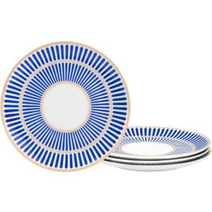 Fanquare 8" Modern Blue Stripe Dessert Plates Set of 4, Porcelain Dinner Plates for Pasta, Appetizer