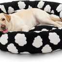 JOEJOY Donut Large Dog Bed, Cute Round Calming Dog Bed with Removable Washable Cover, Orthopedic Pet Beds with Jacquard Shaggy Plush & Non Skid Bottom, Black
