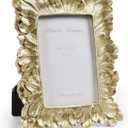 Cuspin Vintage 4x6 Picture Frame, Gold Frames Palm Leaves Textured Hand-Crafted Resin with Glass Front, Elegant Retro Photo Frame for Wall Hanging and Tabletop Display Home Decor (Feather Petal Gold)