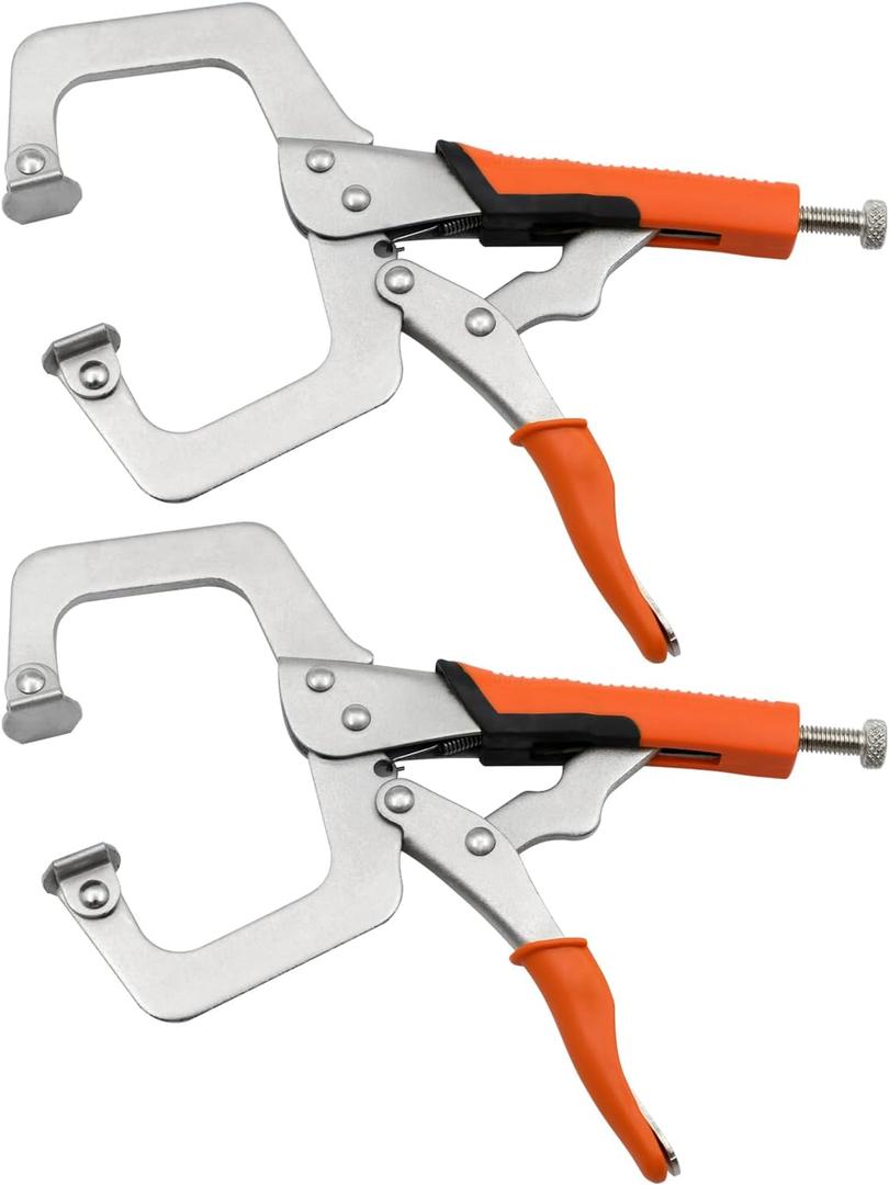 9 Inch C Clamp, Heavy Duty Vise Grip Locking Pliers Adjustable Face Clamp for Woodworking, Welding and Pocket Hole Joinery, 2 Packs (Orange, 9 Inch)