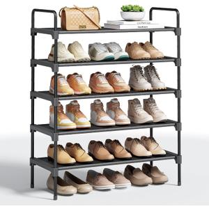 Kitsure 5-Tier Shoe Rack - Shoe Organizer and Shoe Shelf with Handle, Easy-Assembly, Sturdy Shoe Rack for Closet, Entryway, Bedroom (Black, 26.6'' x 11.4'' x 36.3'')